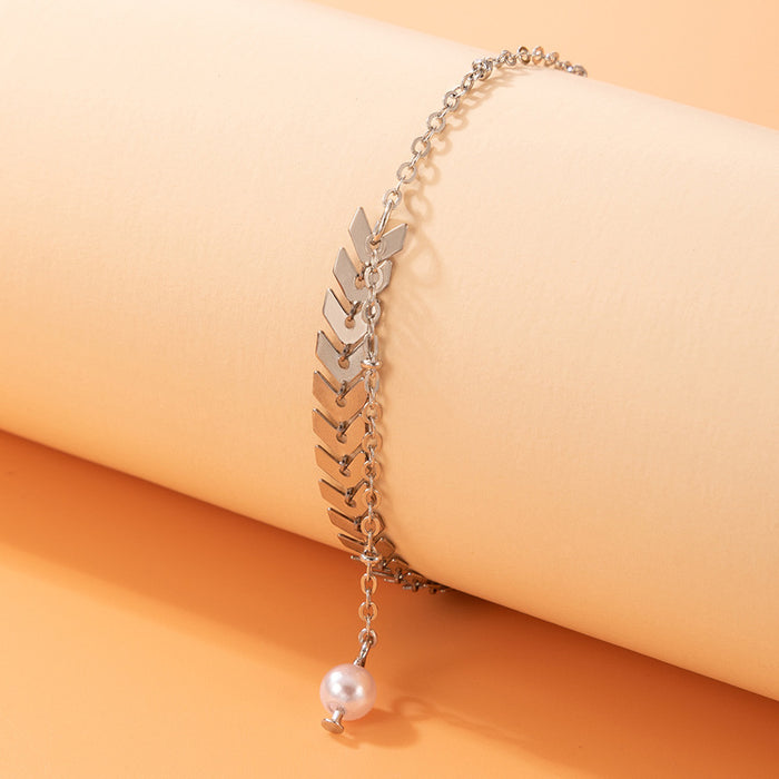 Simple Pearl Tassel Single Layer Bracelet with Geometric Plane Design