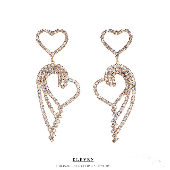 Round Heart Tassel Earrings - Full Rhinestone Zircon Jewelry for Women