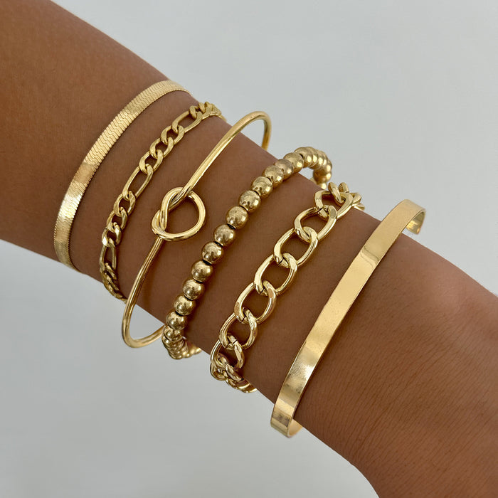 Simple Wide Bracelet Set - Geometric Round Bangle Jewelry