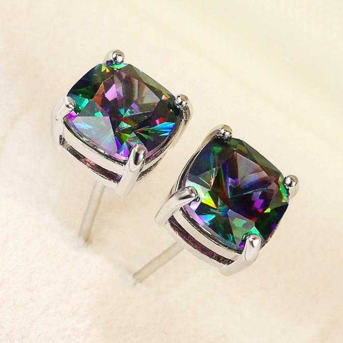 Colored diamond flower zircon earrings for women white gold plated earrings