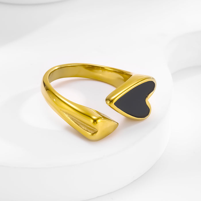 Wholesale 18K gold titanium steel heart-shaped white seashell acrylic ring