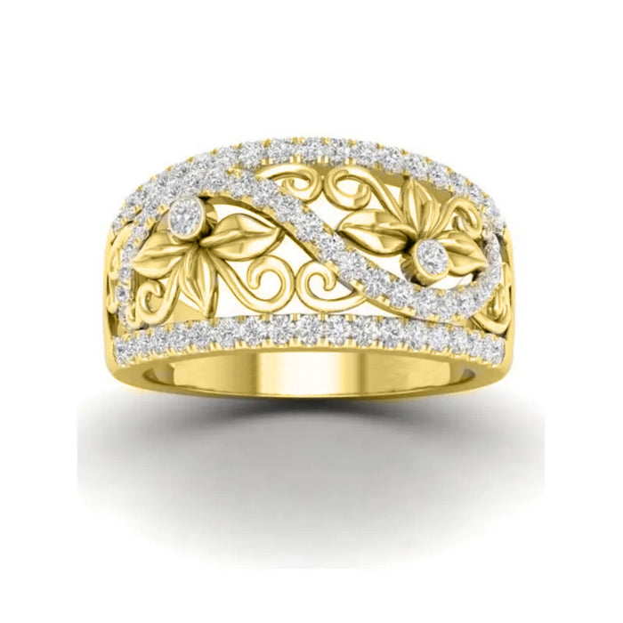 Hollow flower-shaped ring European and American style floral women's ring