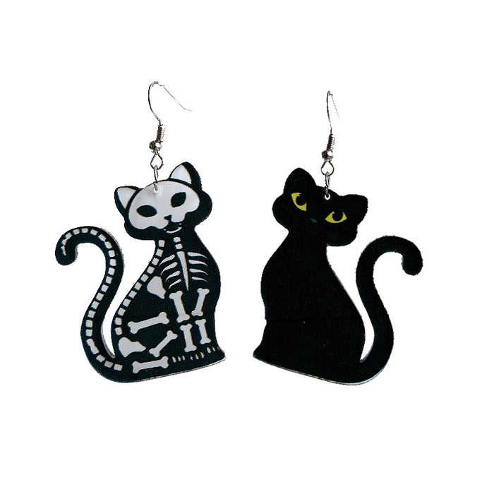 Acrylic skull black cat earrings