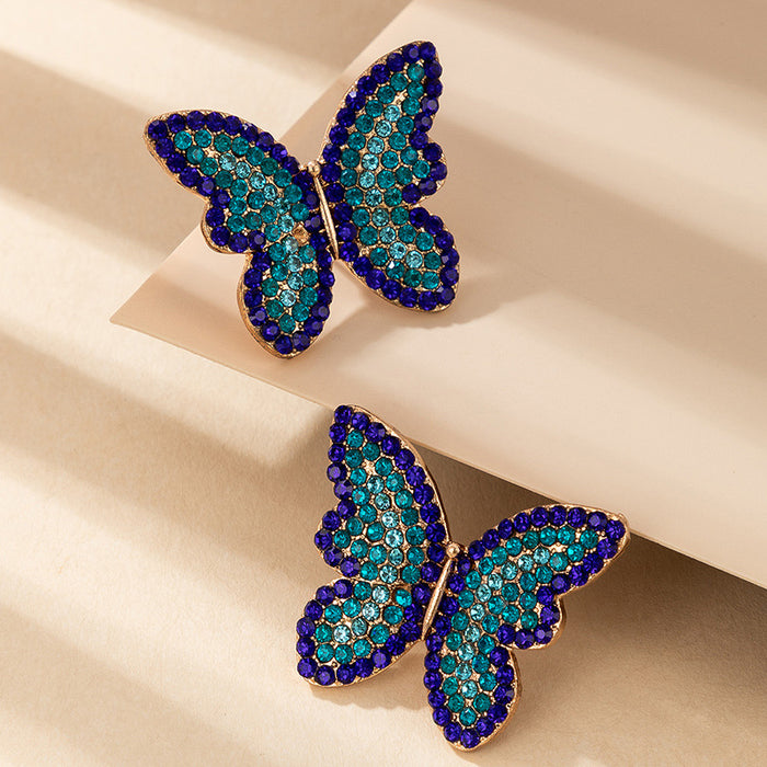 Blue full diamond butterfly earrings fashion trend earrings