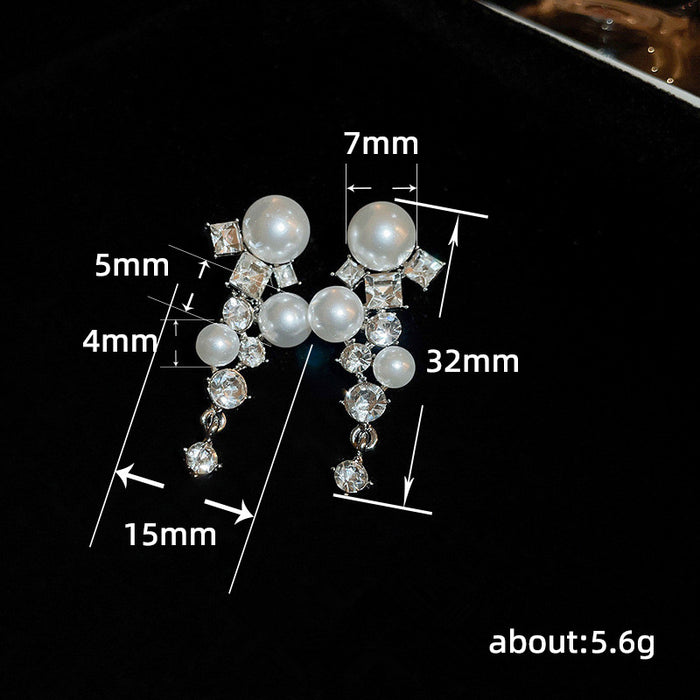 Imitation pearl earrings for women, medium and long, exquisite evening earrings