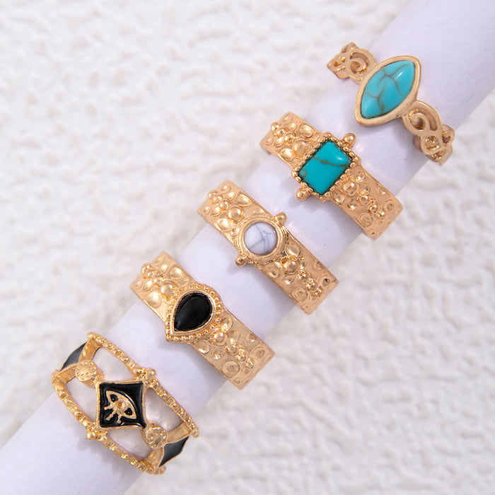 Bohemian Turquoise Gemstone Ring Set - 5pcs Geometric Versatile Rings