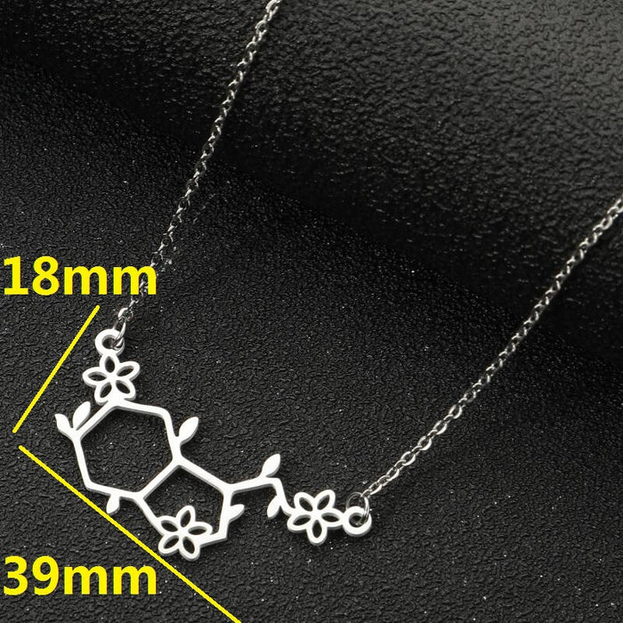 Chemical molecule pendant necklace, fashionable polygonal flower leaf stainless steel jewelry wholesale