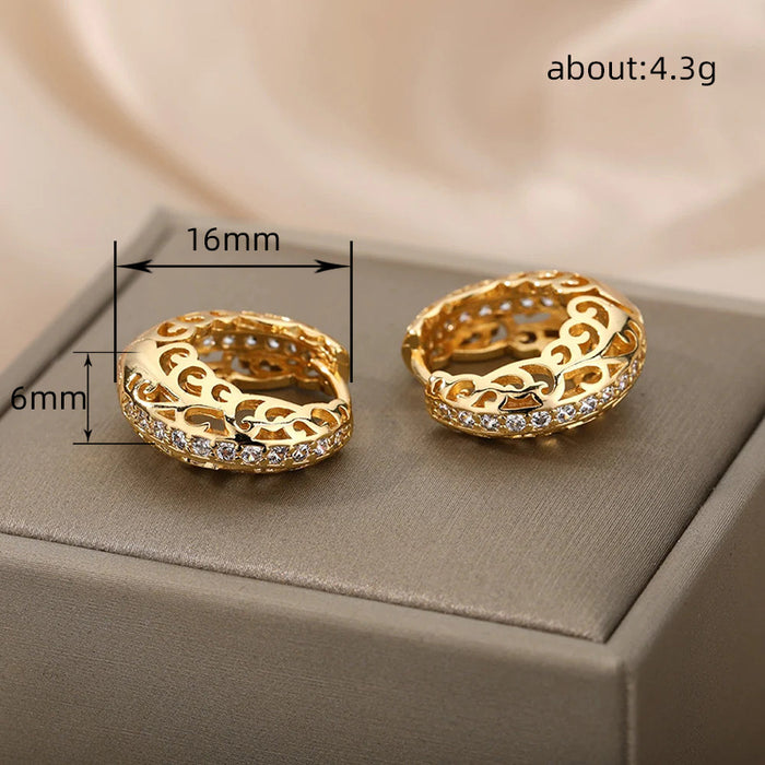 Hollow floral earrings with geometric shapes