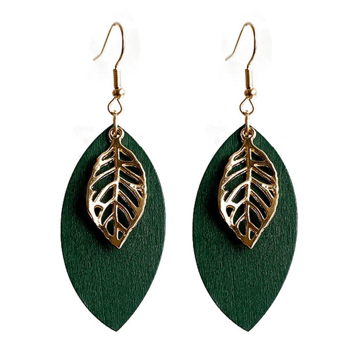 Wooden hollow leaf earrings