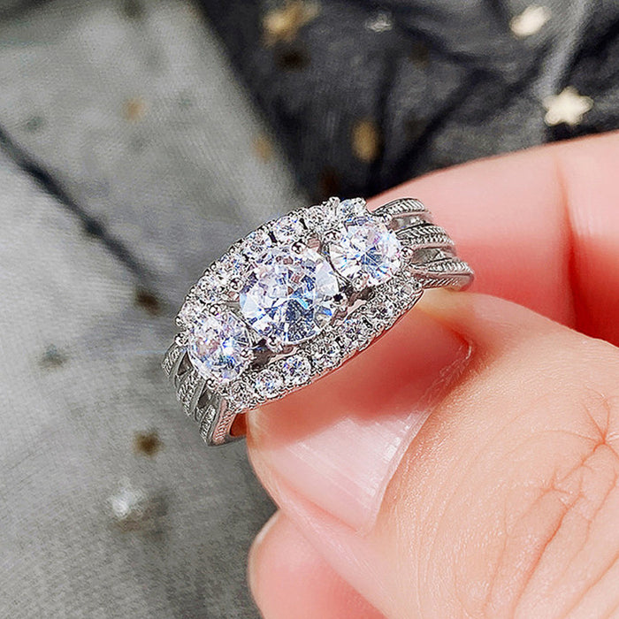 Anillo de mujer con incrustaciones de diamantes y circonitas, joyería de moda popular