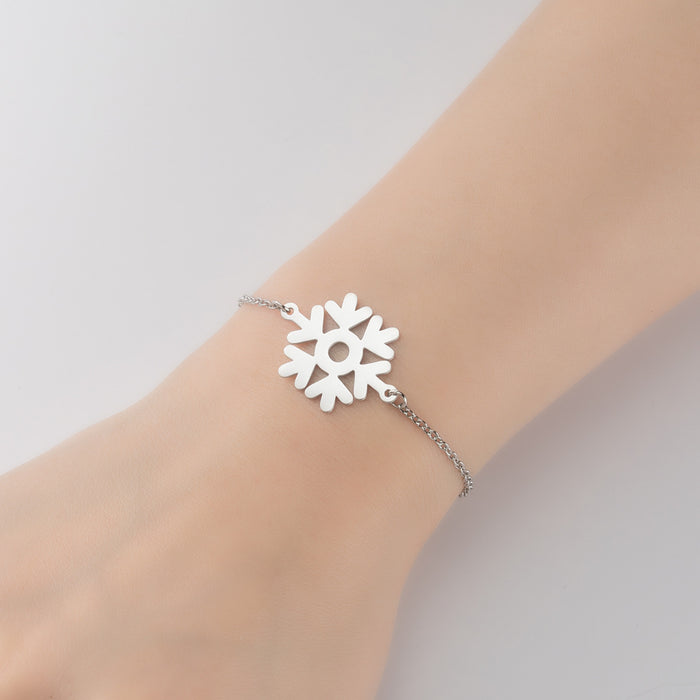 Stainless steel snowflake feather bracelet, Korean cute winter jewelry wholesale