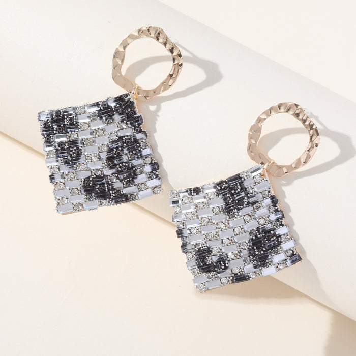 Colorful Rhinestone Square Earrings - Multi-Layer Glass Diamond Jewelry for Parties