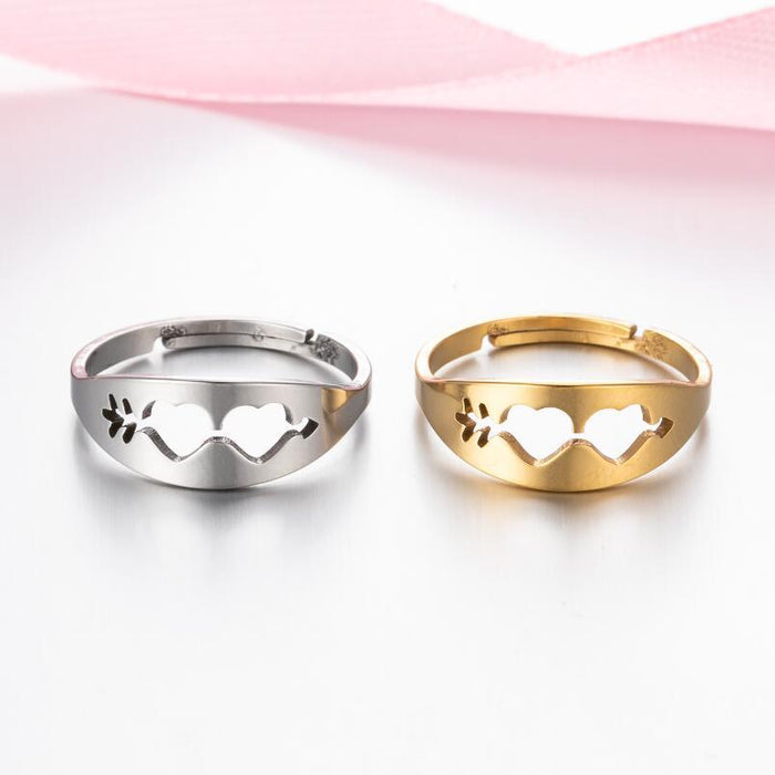 Geometric love ring, Japanese and Korean retro cold style one arrow through the heart ring wholesale