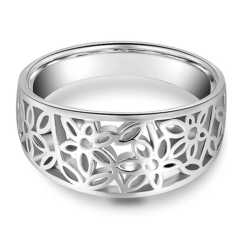 Metallic floral ring retro hollow design index finger ring