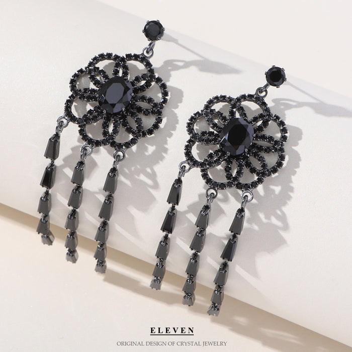 S925 Silver Needle Dreamcatcher Earrings - Long Tassel Rhinestone Jewelry for Women