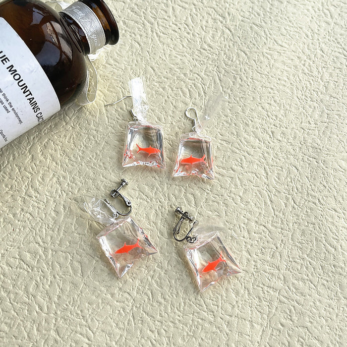 Candy Goldfish Bag Earrings Personality Creative Transparent Resin Ear Hooks