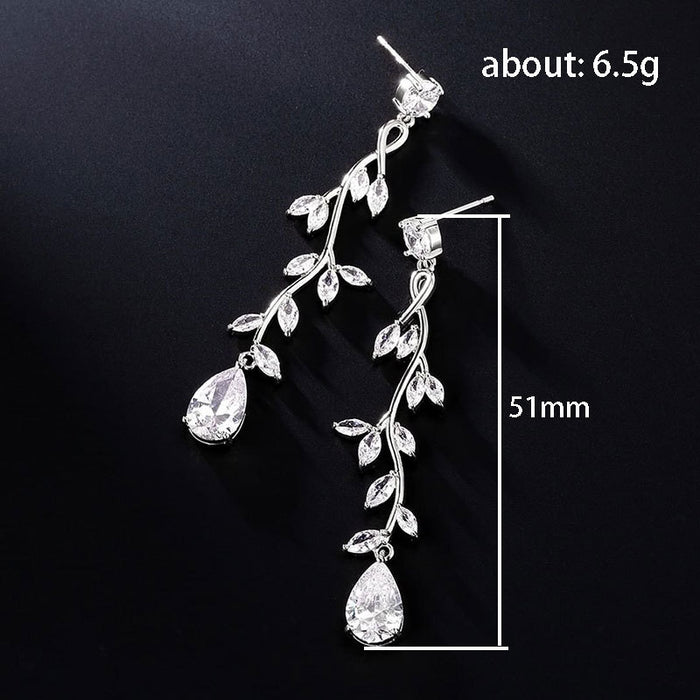 Evening zircon leaf tassel earrings for women