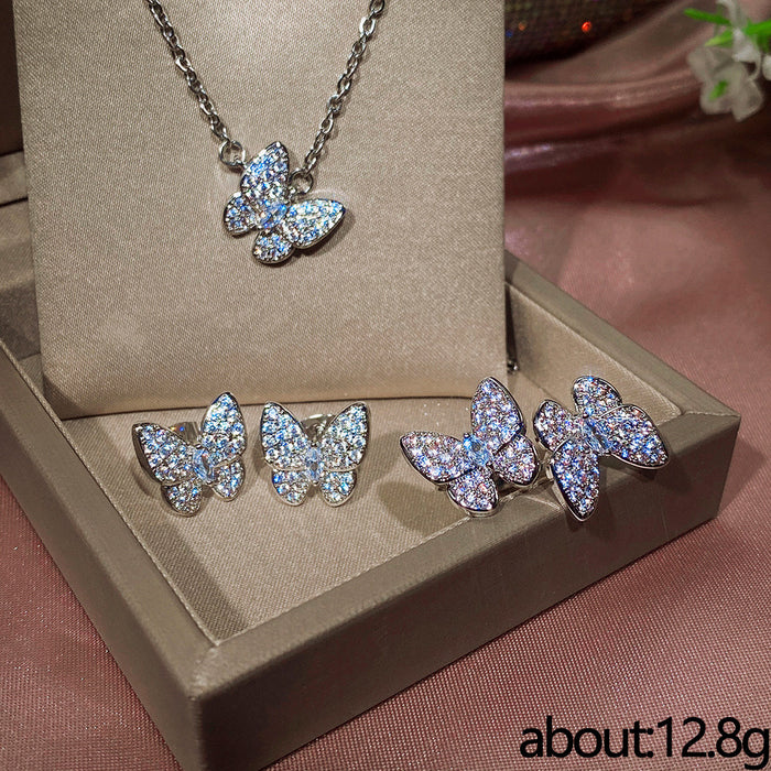 Butterfly zircon three-piece jewelry set, direct