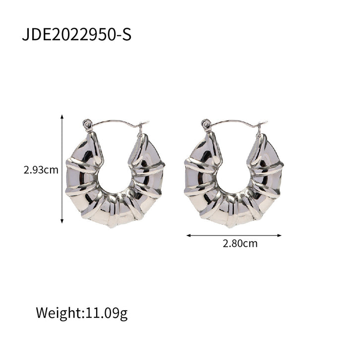 European New Titanium Steel Earrings - Fashionable Stainless Steel Twisted Hollow Hoop Earrings