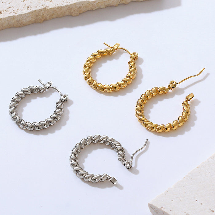 Simple O-shaped earrings twist design titanium steel gold-plated shiny surface