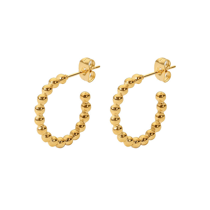 Trending 18K Gold Plated Stainless Steel Earrings - Small Gold Bead C-Shaped Hoop Jewelry for Women