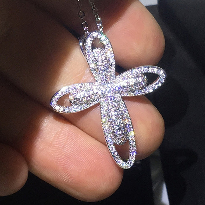 Pave Cross Zirconia Women's Fashion Pendant Necklace