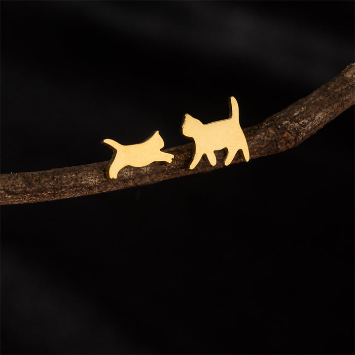 Running Cat Stainless Steel Earrings - Fun and Playful Animal Jewelry