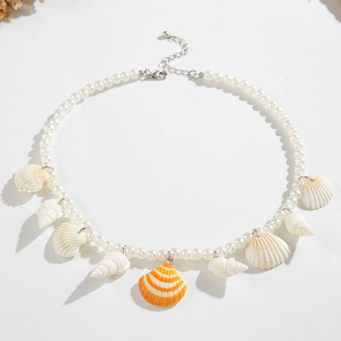 Ocean-Themed Conch and Pearl Pendant Necklace