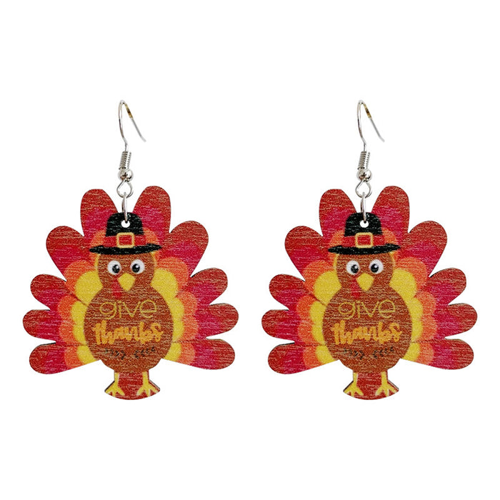 Wooden Thanksgiving Turkey Earrings