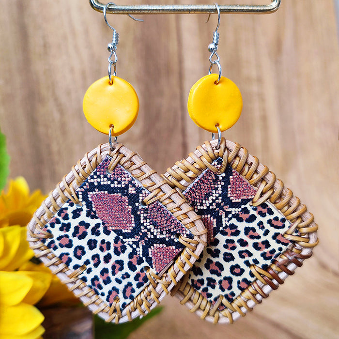 Wooden leopard print earrings