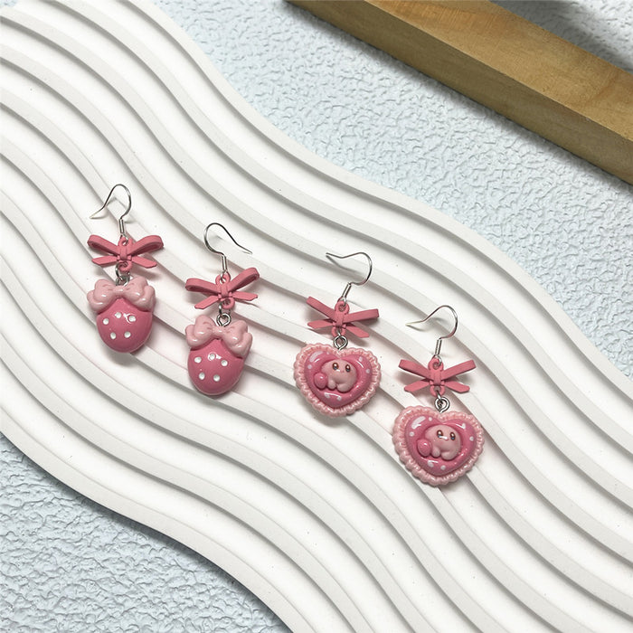 Love bow earrings sweet pink paint S925 silver needle earrings