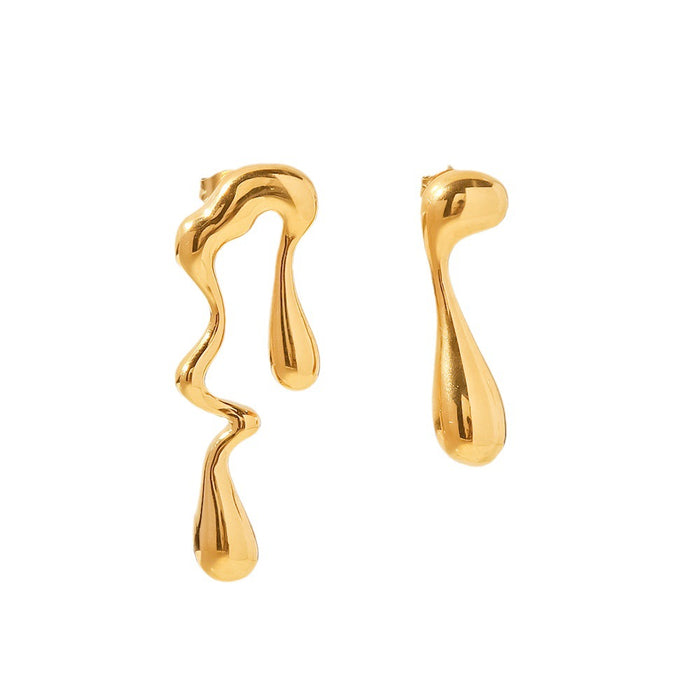 Pendientes de acero inoxidable chapado en oro de 18 quilates con diseño de lágrima irregular: joyas geométricas para mujer