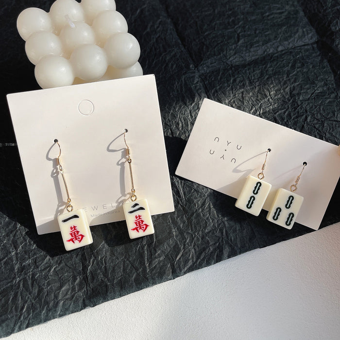 925 silver earrings Chinese style mahjong earrings creative personality design