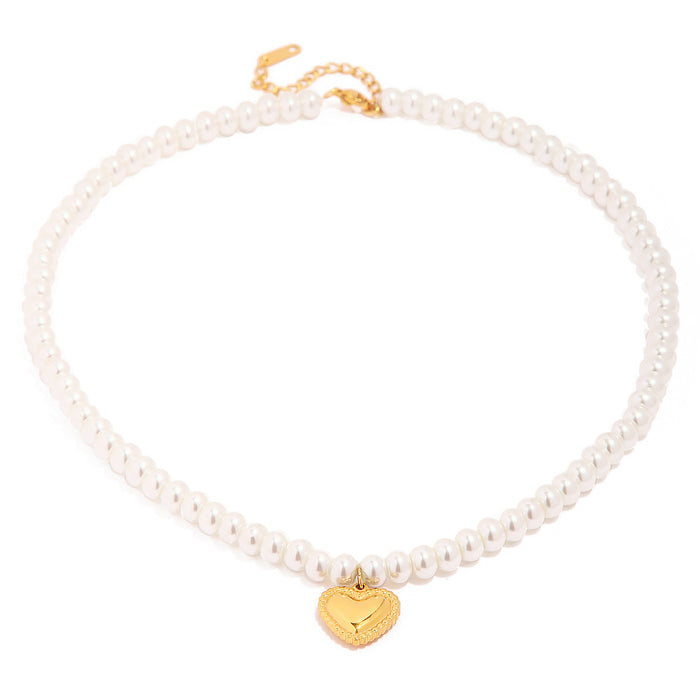 18K Gold-Plated Pearl Heart Pendant Necklace - Women's Fashion Jewelry