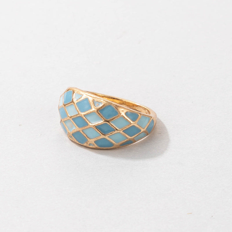 Colorful Oil Drop Square Single Ring