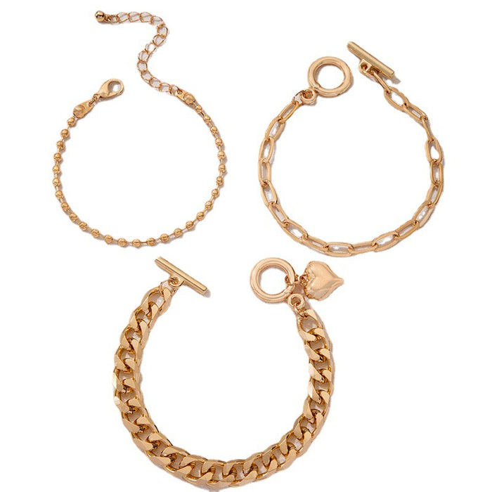 New Exaggerated Stacked Gold Chain Bracelet Set - Fashionable Cold Style Jewelry for Women