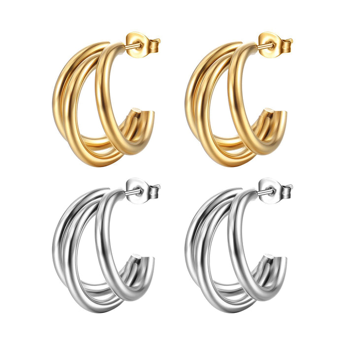 Women's Titanium Steel Multilayer C-Shaped Earrings 304 Hypoallergenic Gold Stainless Steel Earrings