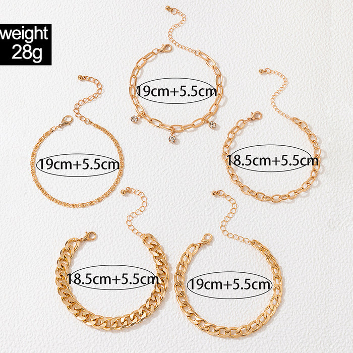 Alloy Diamond Multi-Layer Bracelet - Heavy Metal Chain Five-Piece Bracelet Set