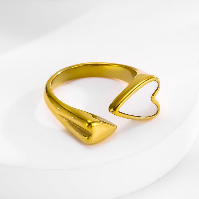 Wholesale 18K gold titanium steel heart-shaped white seashell acrylic ring