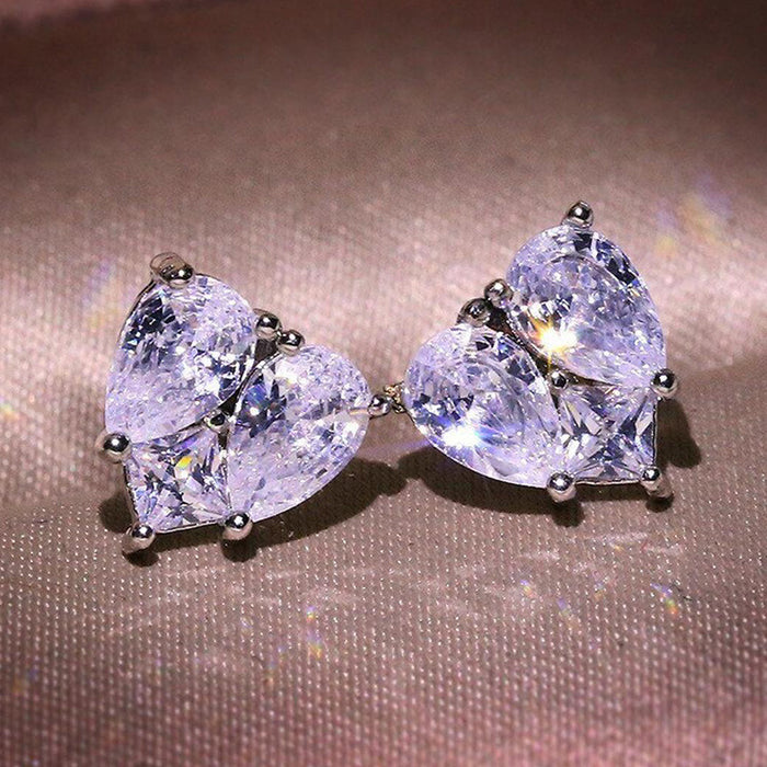 Love heart earrings super shiny diamond zircon stud earrings