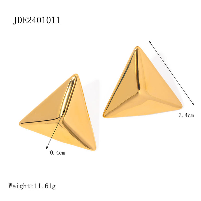 18K Gold Plated Stainless Steel Triangular Earrings - Unique and Trendy Design