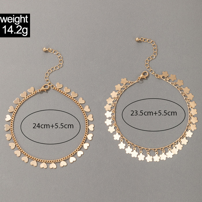 Minimalist Heart Geometric Round Pendant Anklet Two-Piece Set with Star Chain