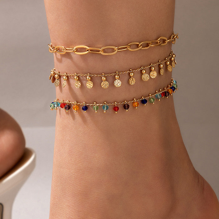 Butterfly Beaded Anklet Set - Multilayer Geometric Jewelry