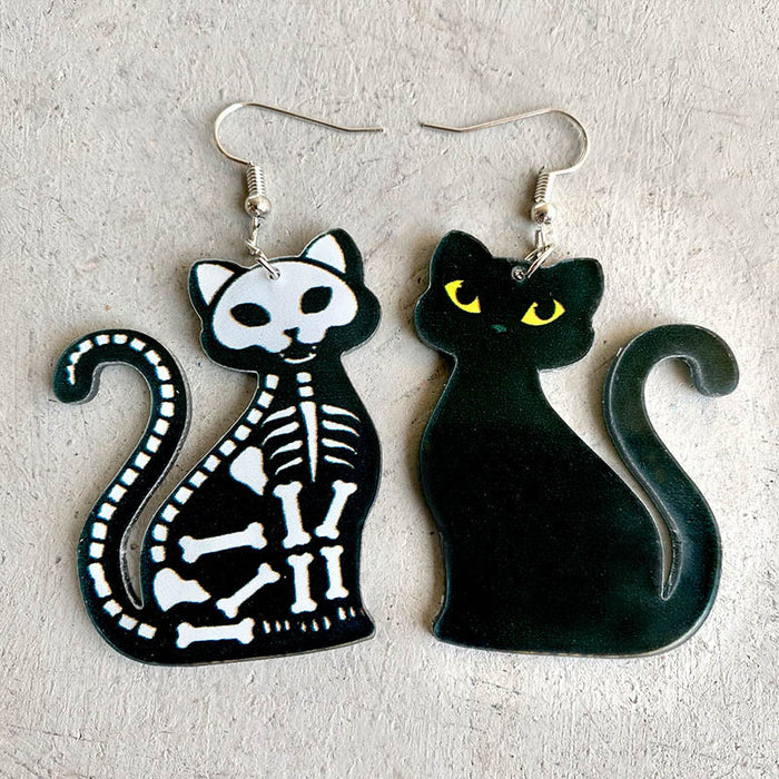 Acrylic skull black cat earrings