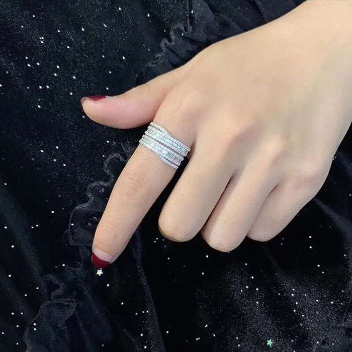 Anillo de boda de lujo para mujer con circonita en forma de T