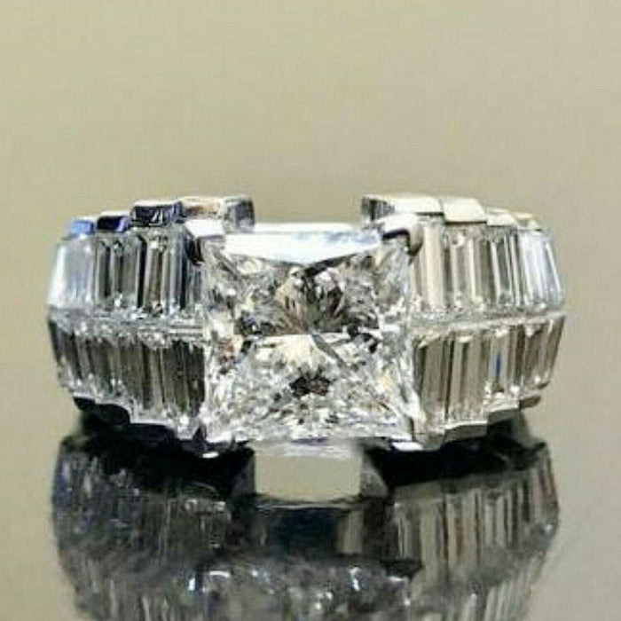 Exquisito anillo de diamantes y circonitas en forma de T, joyería de aniversario de lujo