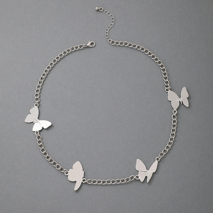 Trendy Butterfly Silver Necklace with Animal Metal Clavicle Chain