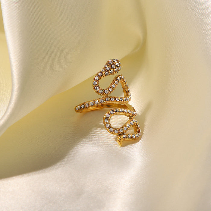 Exaggerated Snake-Shaped Ring with Zircon Inlay - Trendy and Tarnish-Resistant