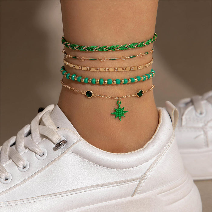 Minimalist Heart Anklet Set – Rhinestone and Chain Layers for a Stylish Look