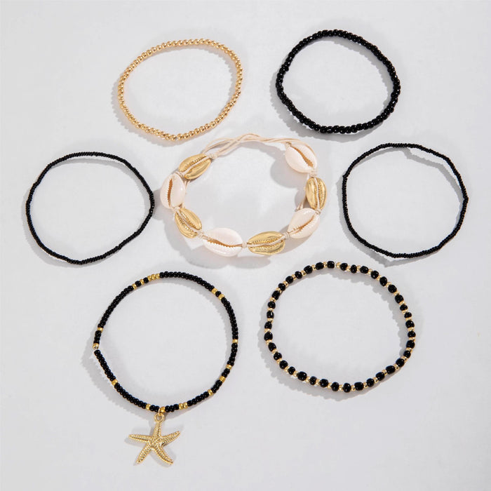 Bohemian Shell and Starfish Bracelet Set – Beach-Inspired Seven-Piece Jewelry